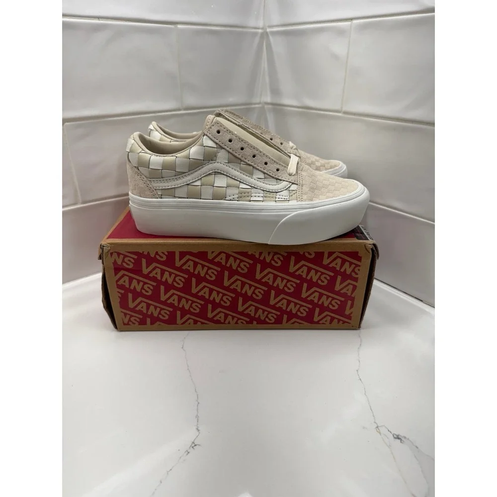 Vans Old Skool Platform Woven‎ Checkerboard Beige Women's Shoes Size 5.5